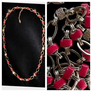 Coldwater Creek Enamel Gold Tone Rhinestone Station Chain Necklace 36in